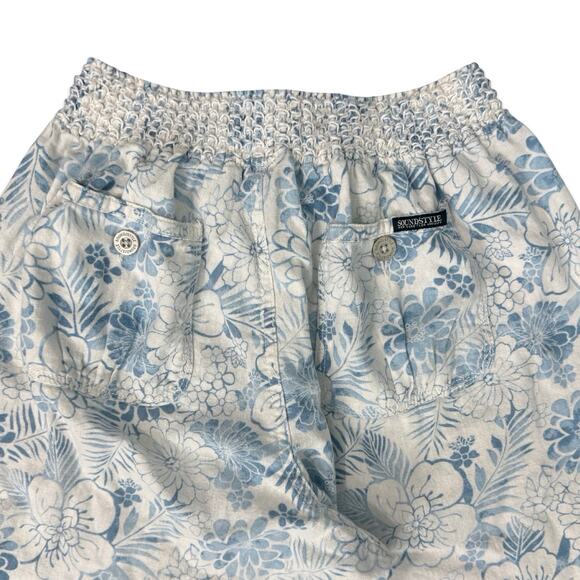 Beau Dawson Blue White Floral Linen Blend Wide Leg Tie Front Pants size L 10-12 - Picture 12 of 12